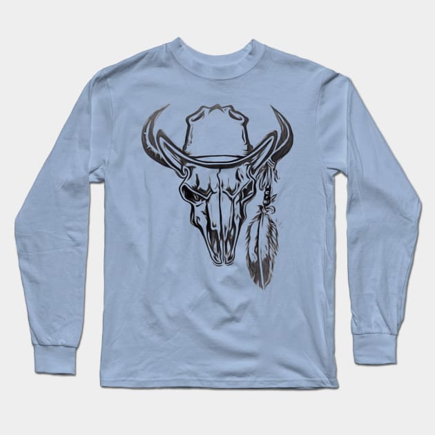 Buffalo Bison Skull Long Sleeve T-Shirt by Bosko Art Designs